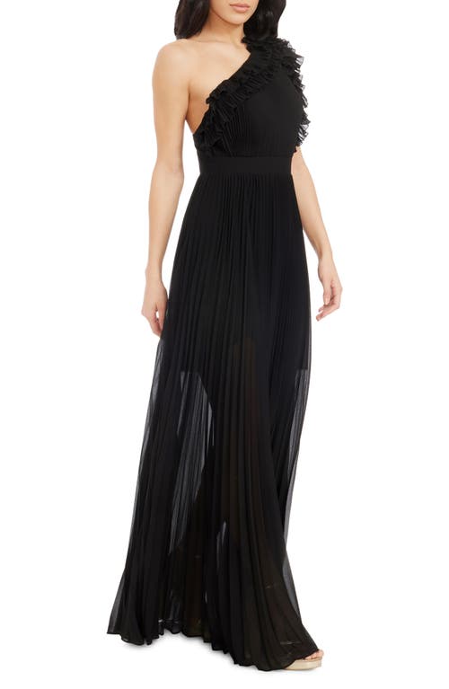 Shop Dress The Population Vida One-shoulder Pleated Chiffon Gown In Black