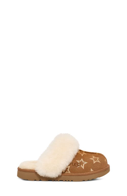 Shop Ugg(r) Kids' Cozy Ii Iridescent Stars Genuine Shearling Slipper In Chestnut/gold Iridescent