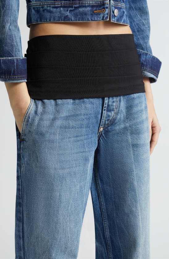 Shop Stella Mccartney Cummerbund Detail Nonstretch Denim Wide Leg Jeans In 4149 - Blue And Tuxedo