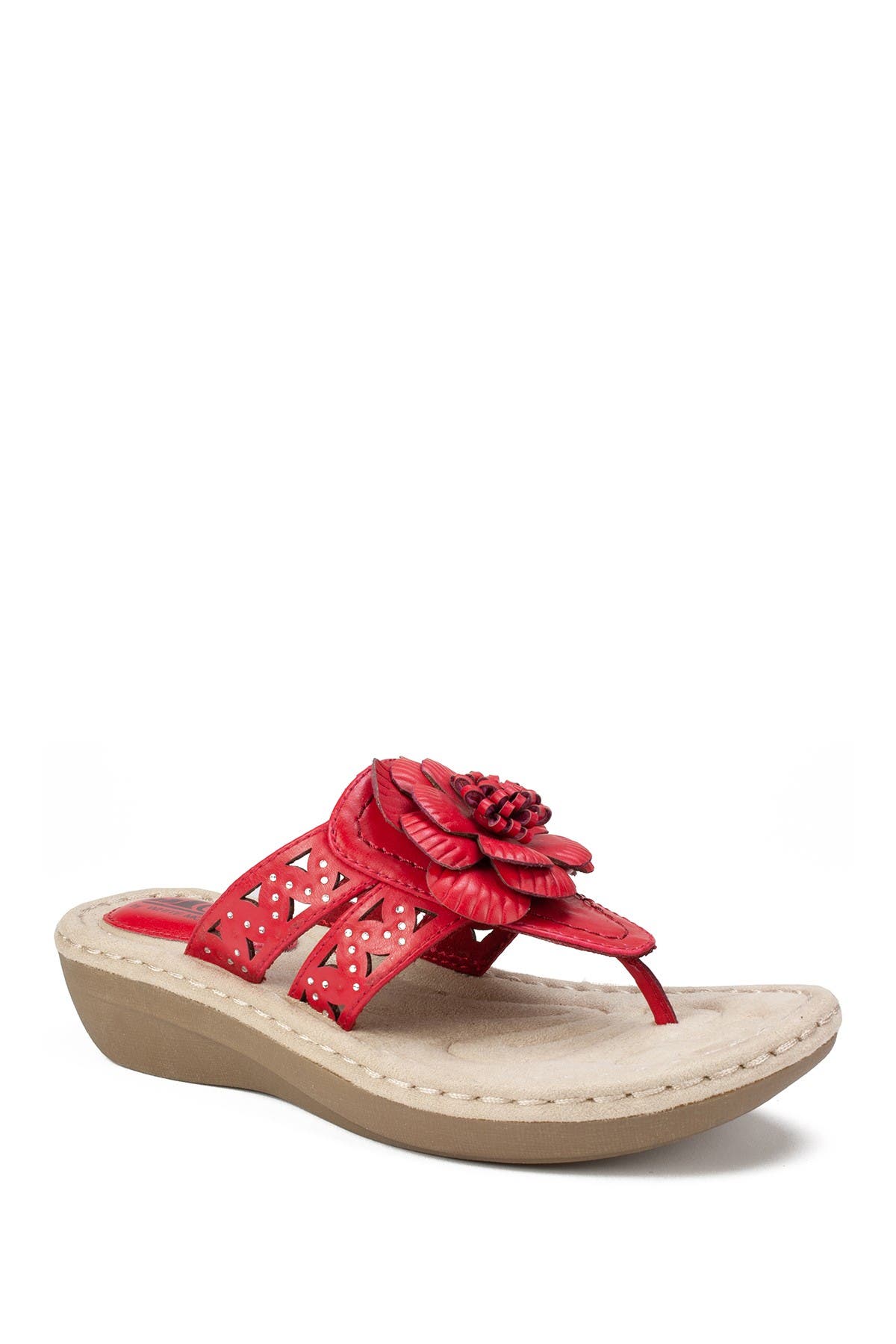 Cliffs By White Mountain Cynthia Thong Comfort Sandal In Berry Red/smooth