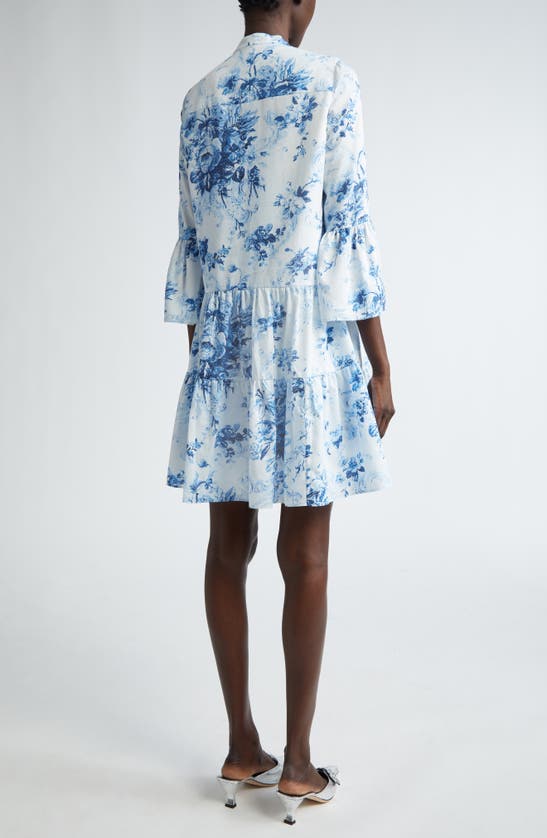 Shop Erdem Antique Floral Print Tiered Shirtdress In Antique Print Blue