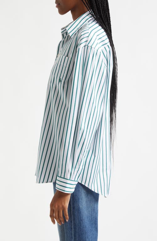 Shop Sporty And Rich Sporty & Rich Oversize Stripe Cotton Button-up Shirt In Verde/white Large Stripe