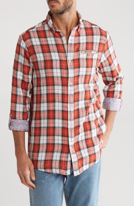 Shop Scotch & Soda Flannel Check Button Down Shirt In Medium Red