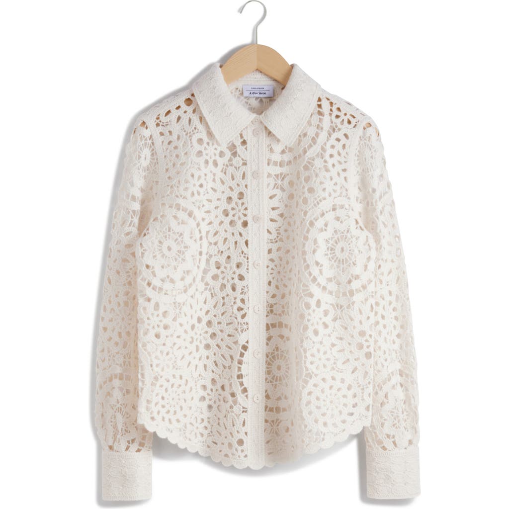 & Other Stories Wool & Cotton Lace Button-up Shirt In White Dusty Light