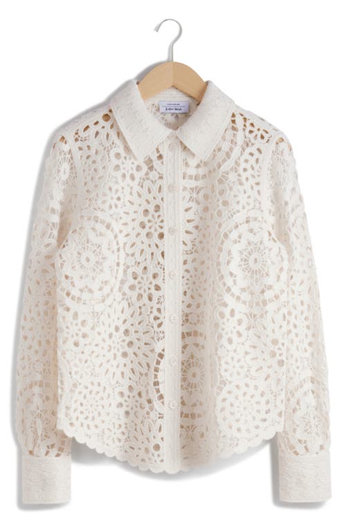 Shop & Other Stories Wool & Cotton Lace Button-up Shirt In White Dusty Light