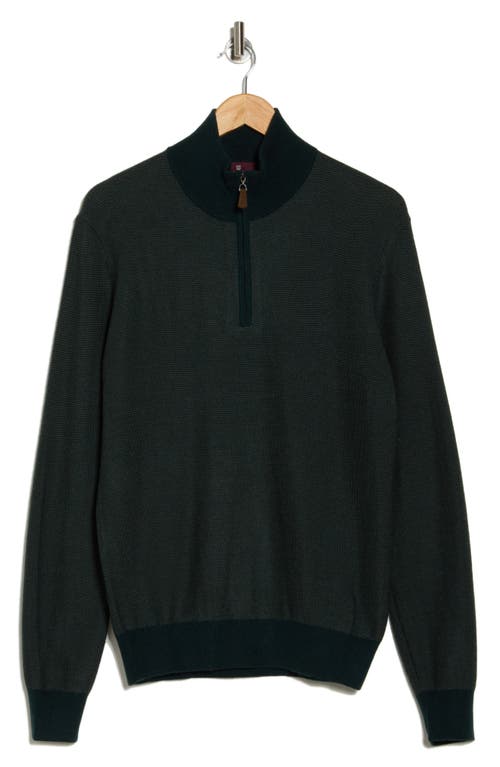 Bruno Magli Piqué Merino Wool Feeder Stripe Quarter Zip Pullover In Green Mint
