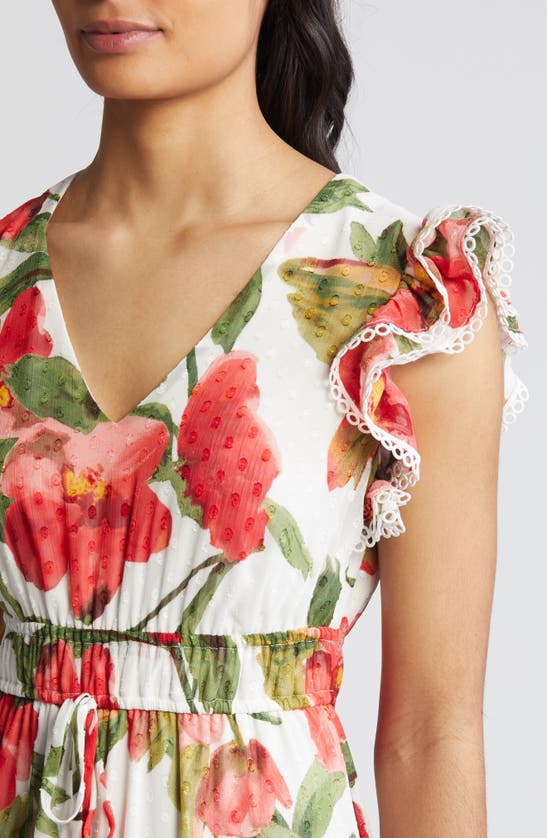Shop Anne Klein Floral Print Dress In Hibiscus Red/ White Multi
