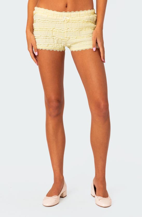 Shop Edikted Lucy Ruffle Lace Shorts In Yellow