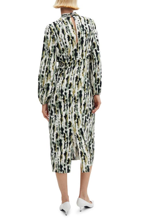Mango Leonor Print Long Sleeve Midi Dress In White/light Beige