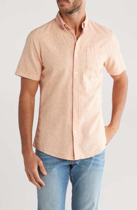 Slim Fit Short Sleeve Linen Blend Button-Down Shirt