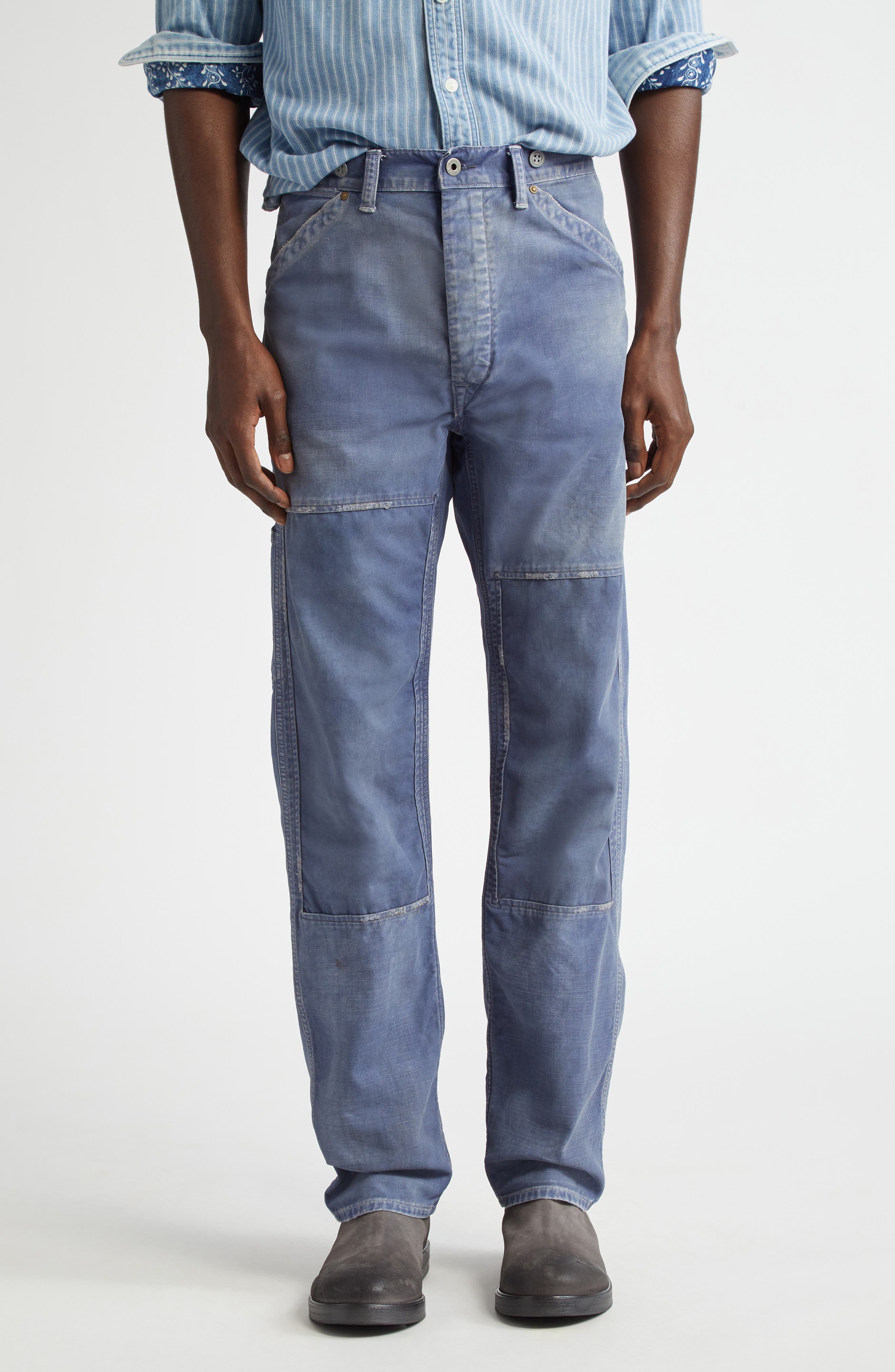 Double RL Newburgh Distressed Cotton Twill Carpenter Pants in Haywards Wash 