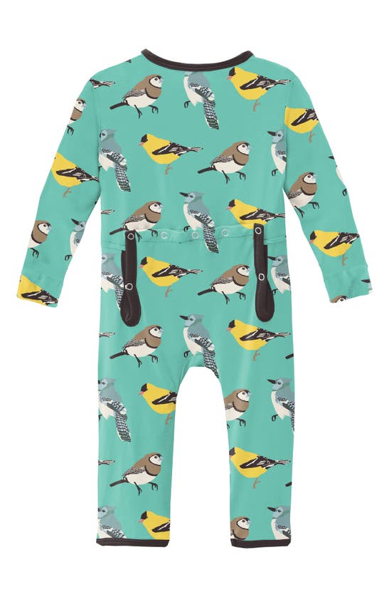 Shop Kickee Pants Bird Print Zip Coverall In Glass Spring Birds