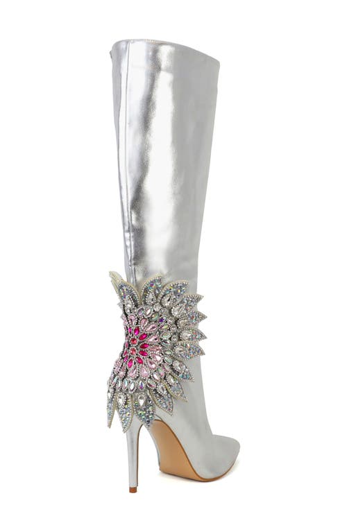 Yoki Nyla Embellished Metallic Boot In Silver