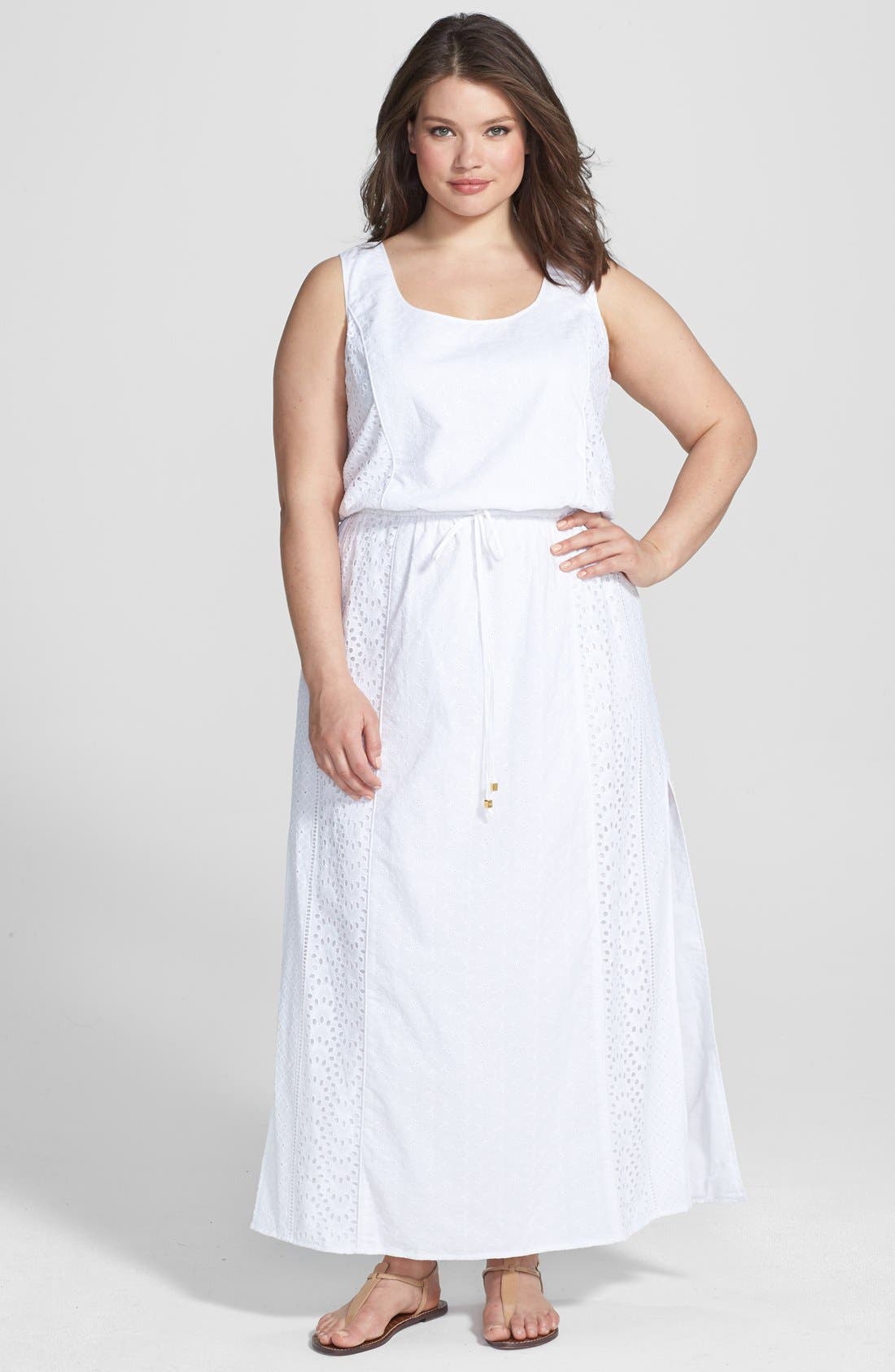 MICHAEL Michael Kors Sleeveless Eyelet Cotton Maxi Dress (Plus Size