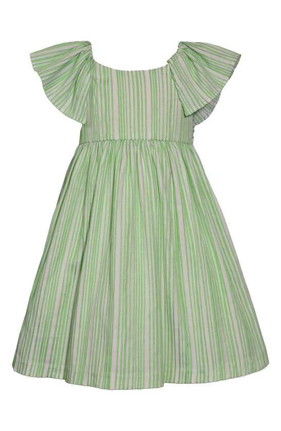 Shop Iris & Ivy Kids' Stripe Cutout Flutter Sleeve Party Sundress In Sage Green