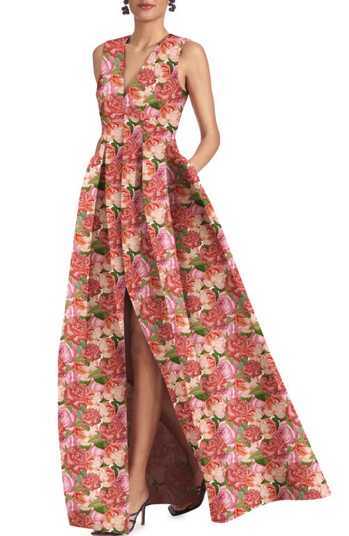 Shop Sachin & Babi Brooke Floral Sleeveless Mikado Gown In Mazzolino Rosa