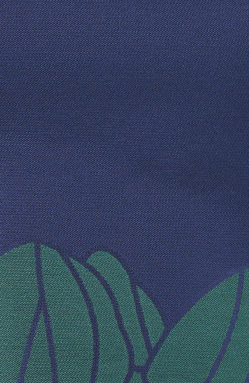 Kay Unger Coco Floral Print Gown In Marine Blue/jade