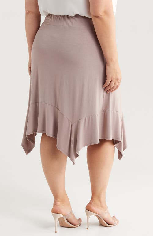 24seven Comfort Apparel Handkerchief Hem Jersey Midi Skirt In Taupe
