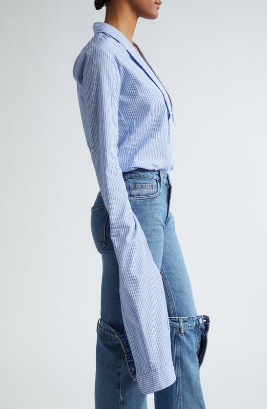 Shop Coperni Stripe Plunge Neck Button-up Shirt In Blue