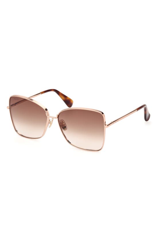 Max Mara 61mm Geometric Sunglasses In Shiny Rose Gold / Brown