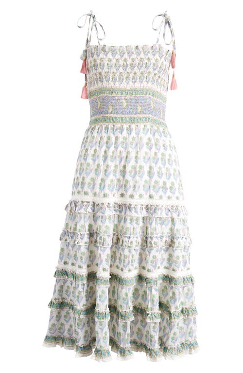 Shop Alicia Bell Liberty Floral Tiered Cotton & Silk Sundress In Green