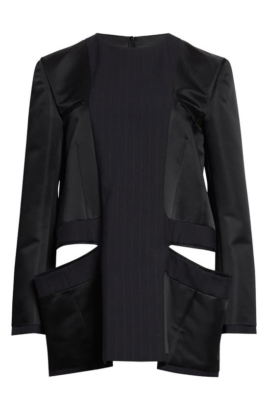 SACAI SACAI MIXED MEDIA LONG SLEEVE HIP CUTOUT DRESS