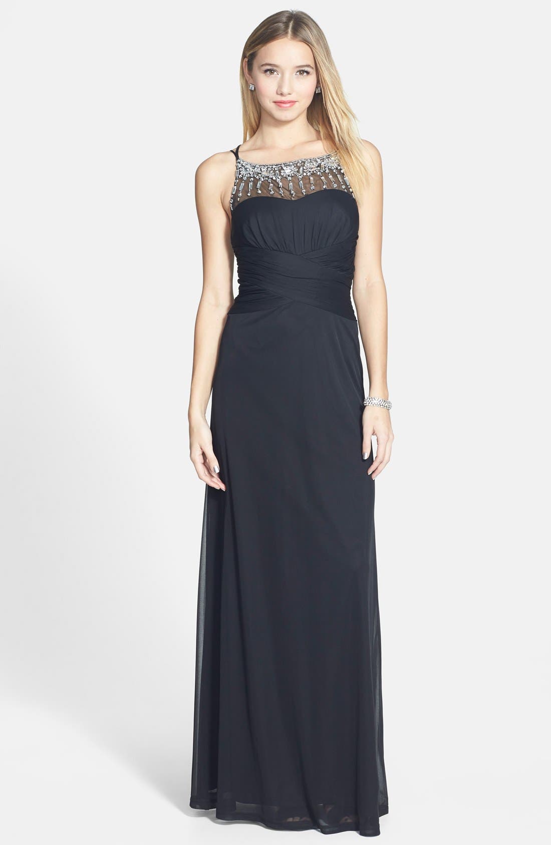 Hailey Logan Beaded Illusion Yoke Gown (Juniors) Nordstrom