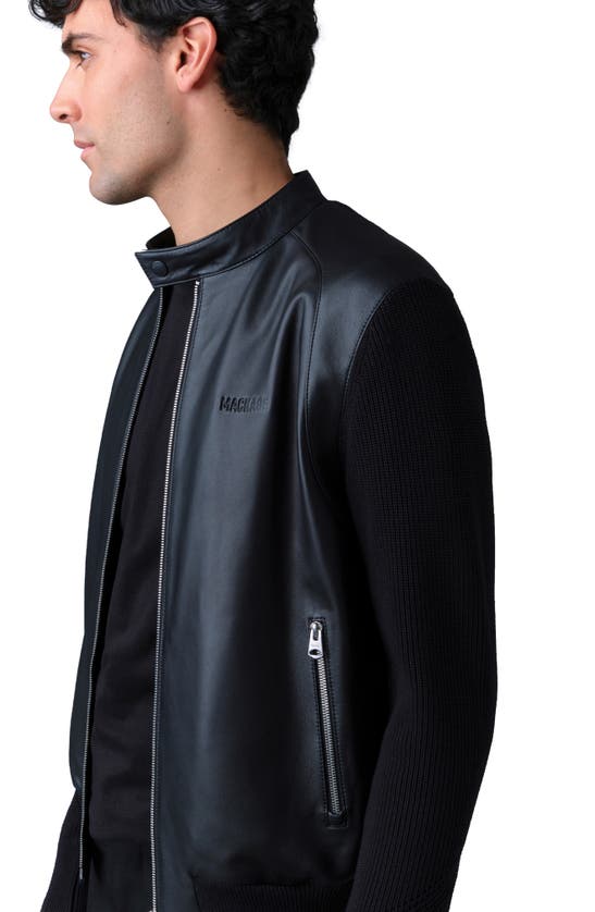 Shop Mackage Dominic Mixed Media Leather Jacket In Black