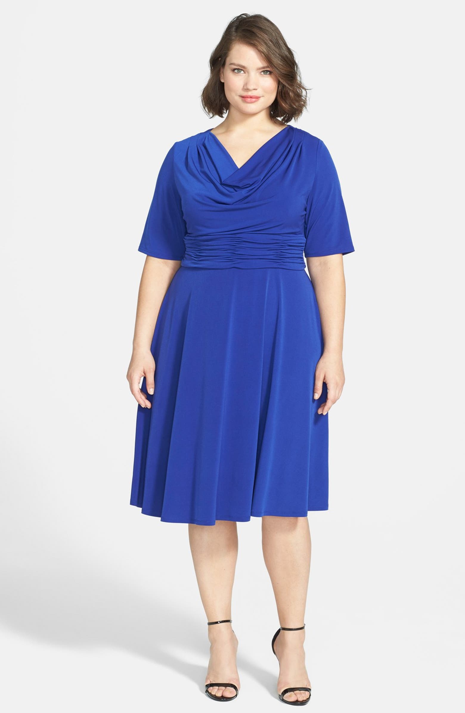 Jessica Howard Ruched Waist Fit Flare Dress Plus Size Nordstrom jessica-howard-plus-size-dresses-curvyoutfits