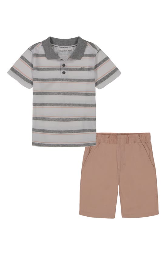 Calvin Klein Kids' Knit Polo Shirt & Pull-on Shorts Set In Gray