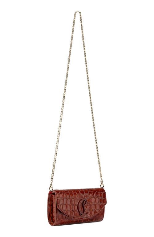 Shop Christian Louboutin Loubi54 Croc Embossed Leather Wallet On A Chain In 7023 Acajou/acajou