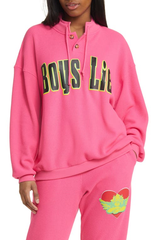 BOYS LIE Spunk Waffle Knit Graphic Henley in Neon Pink at Nordstrom, Size Small