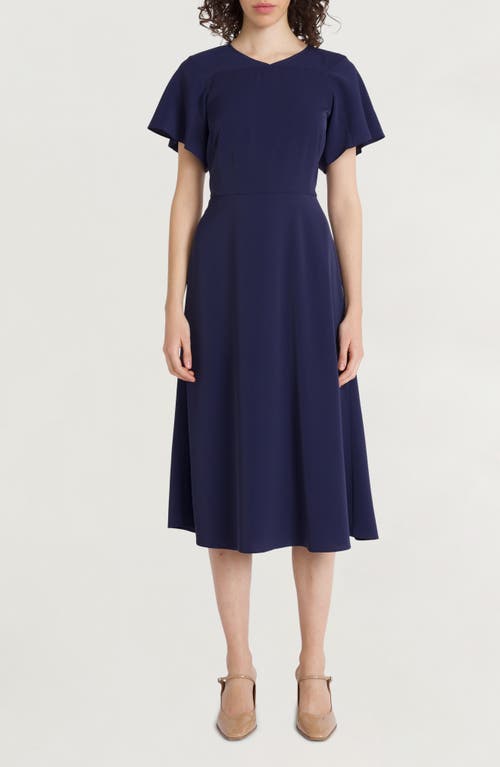 Shop Luxely Flutter Sleeve Midi Dress In Evening Blue