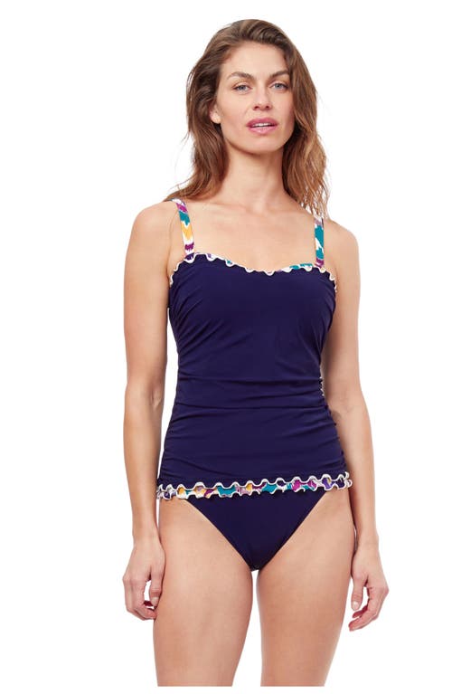 Profile By Gottex Echo D-cup Solid Bandeau Tankini Swim Top In Navy