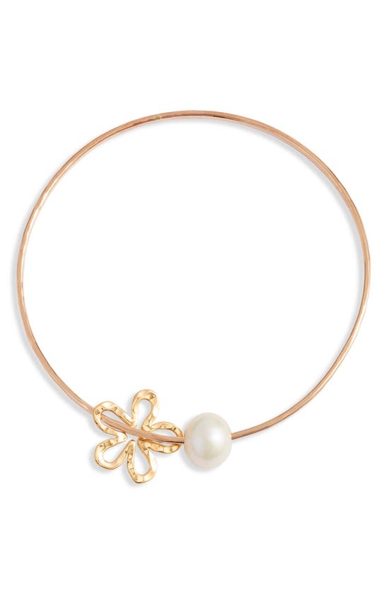Shop Ki-ele Melia Freshwater Pearl & Flower Charm Bangle In Gold