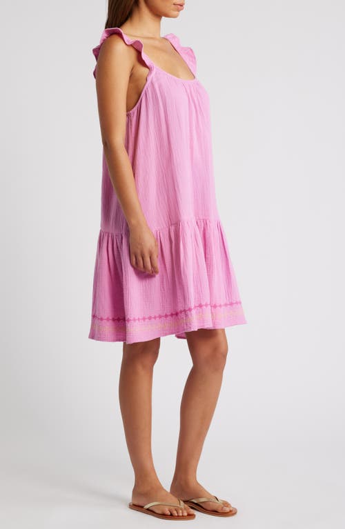 Shop Beachlunchlounge Miya Embroidered Hem Cotton Sundress In Tickled Pink