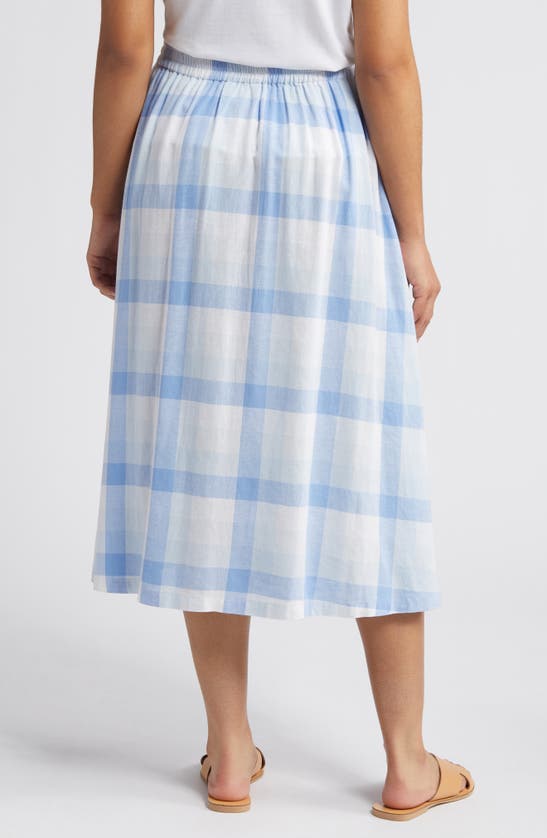 Shop Caslon Check Linen Blend Midi Skirt In Blue-white Multi Check