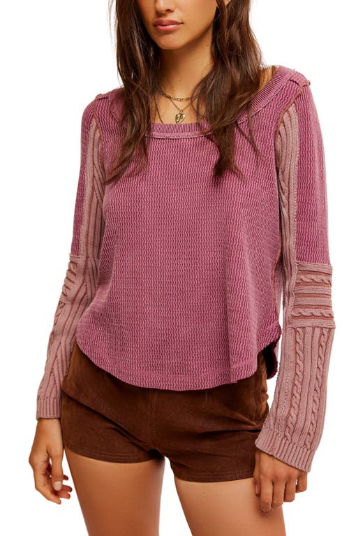 Shop Free People Cable Stitch Sleeve Sweater In Vineyard Grape Combo