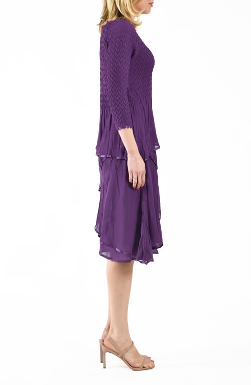 Shop Komarov Tiered Chiffon & Charmeuse Cocktail Dress In Plum