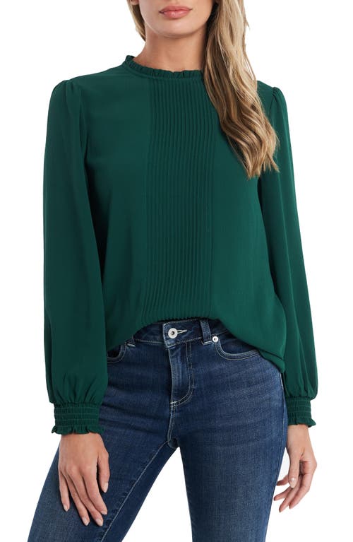 CeCe Pintucked Smocked Cuff Chiffon Top in Alpine Green at Nordstrom, Size X-Small