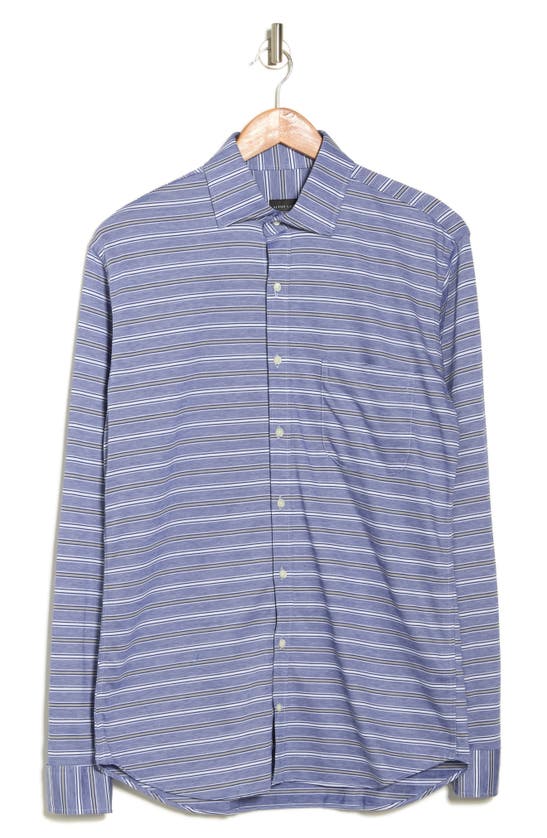 Alton Lane Walker Seasonal Knit Button-up Shirt In Navy Stripe