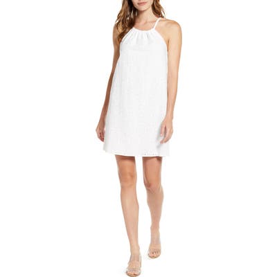 Gibson X Hot Summer Nights Two Peas Eyelet Halter Summer Minidress, White (Regular & Petite) (Nordstrom Exclusive)