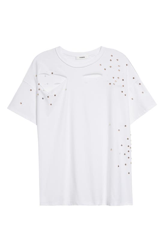 Shop Interior The Diamante Mandy Oversize Ripped Cotton T-shirt In White