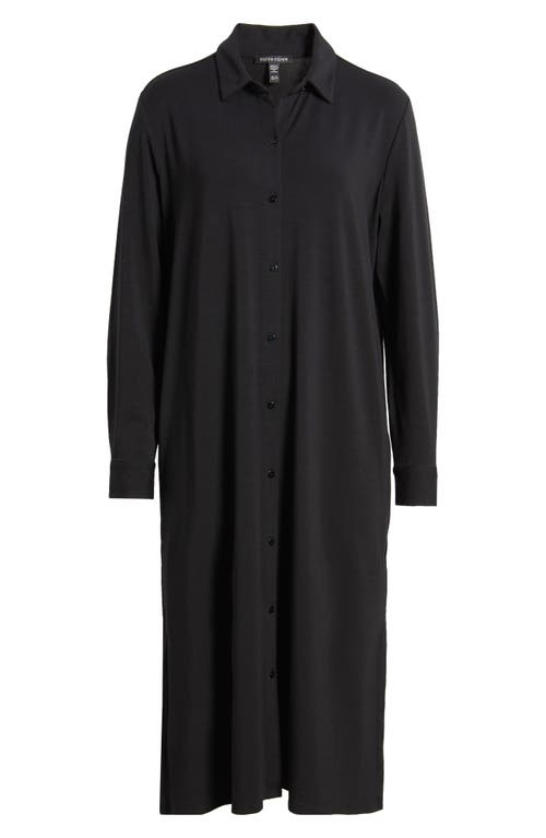 Shop Eileen Fisher Long Sleeve Stretch Jersey Shirtdress In Black