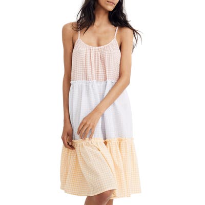 Madewell Colorblock Gingham Tiered Sleep Dress, Pink