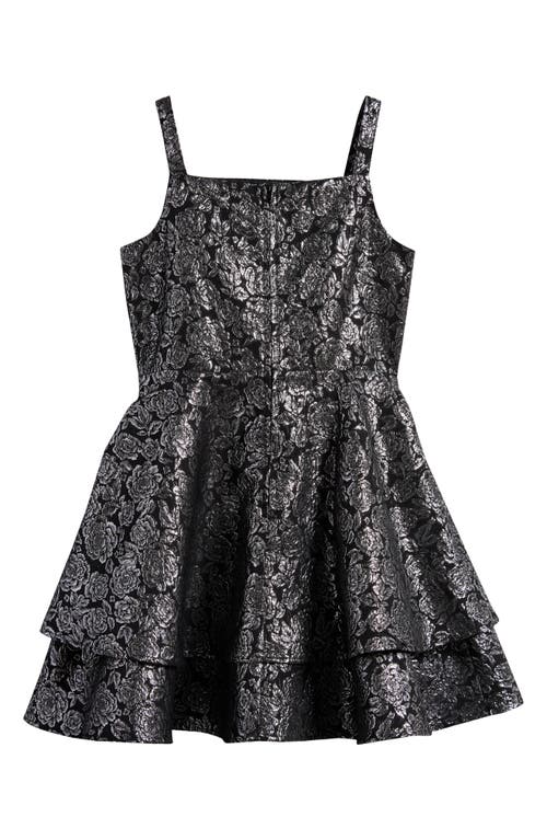 Shop Pippa & Julie Kids' Ava Metallic Floral Brocade Party Dress In Pewter