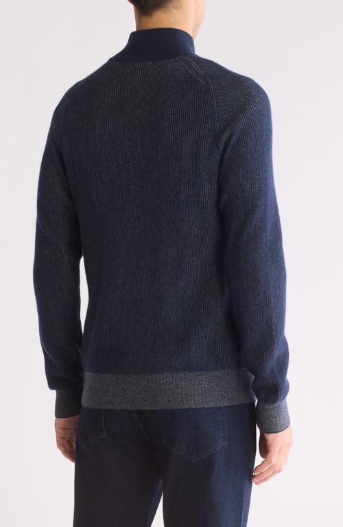 Bruno Magli Rib Cashmere Mock Neck Sweater In Navy Denim