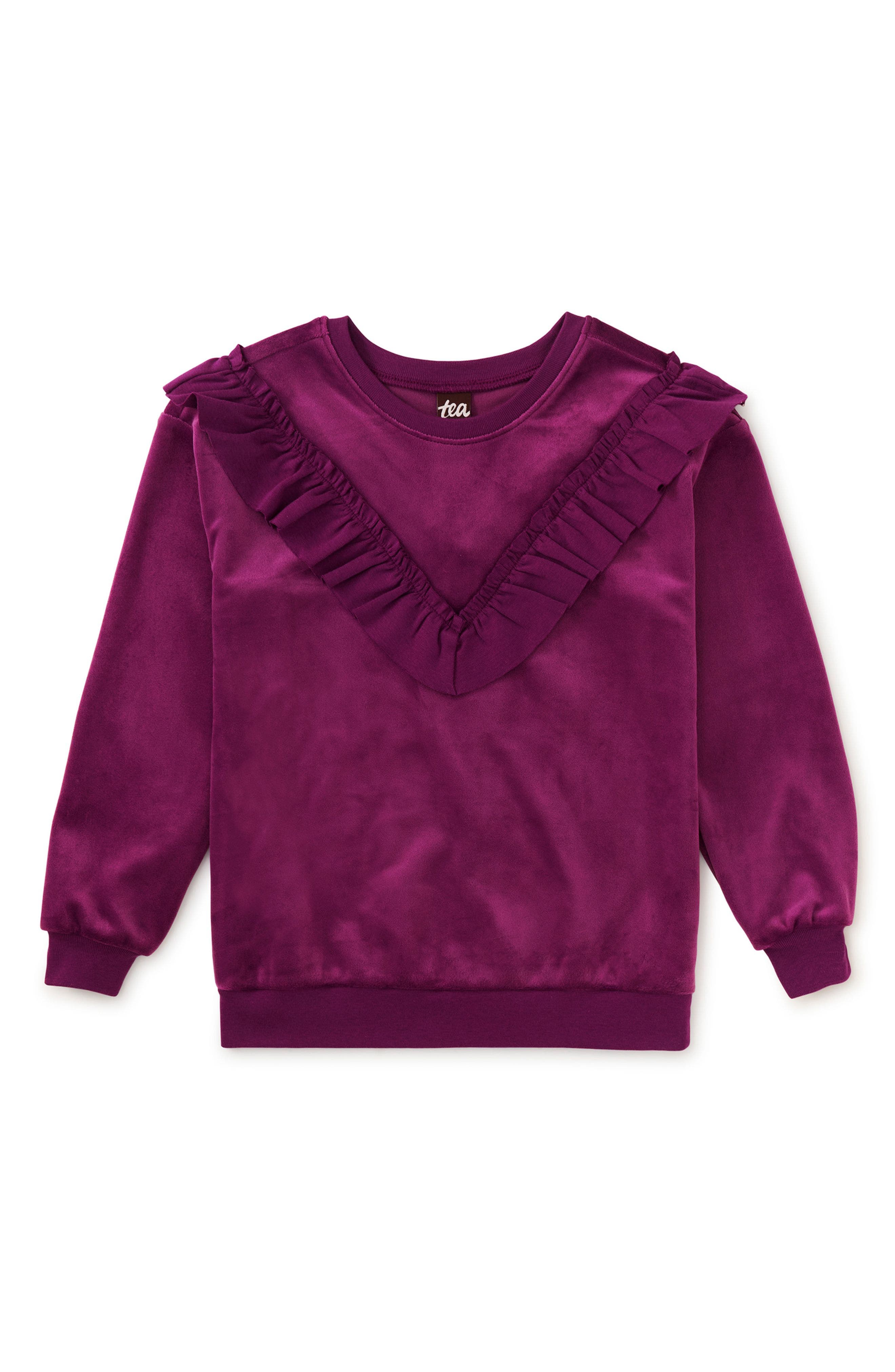Tea Collection Velour Ruffle Tunic Top in Cosmic Berry 