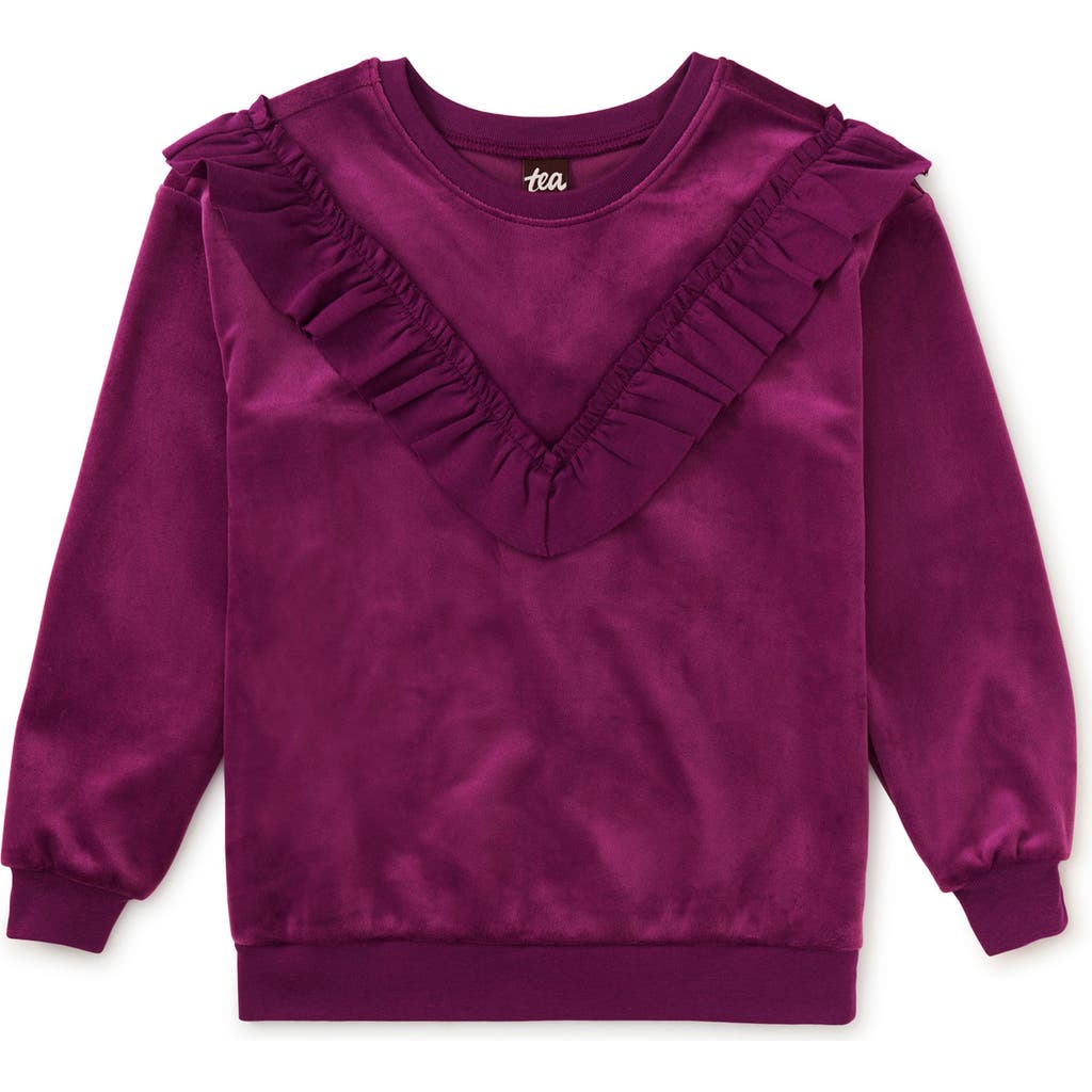 Tea Collection Velour Ruffle Tunic Top in Cosmic Berry