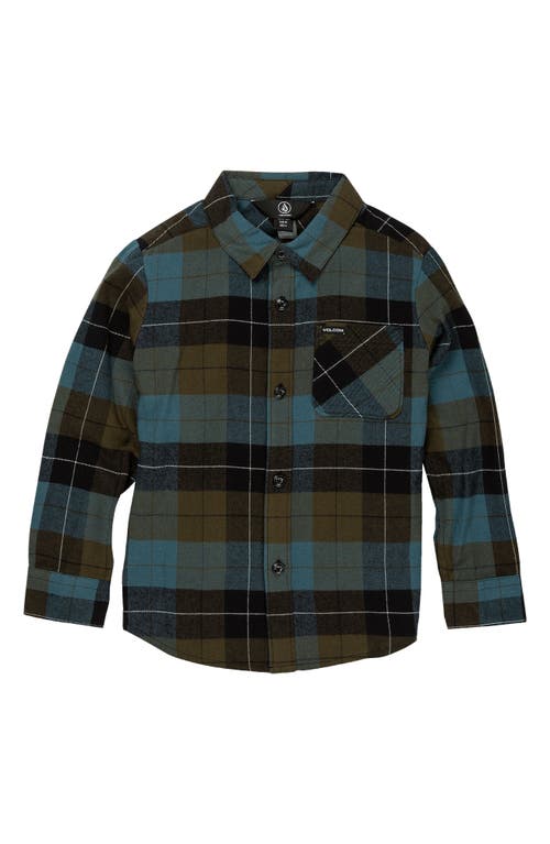 Volcom Caden Plaid Flannel Button-Up Shirt in Military